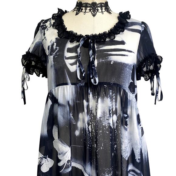 Widow Dolls Kill Gothic Sheer Graphic Print Lace BabyDoll Mini Dress - Picture 5 of 13